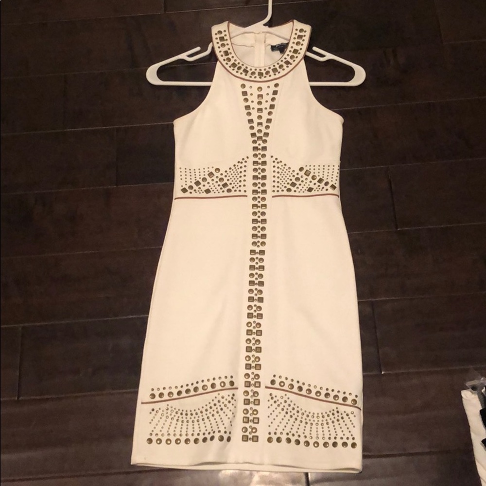 Bardot white studded halter dress